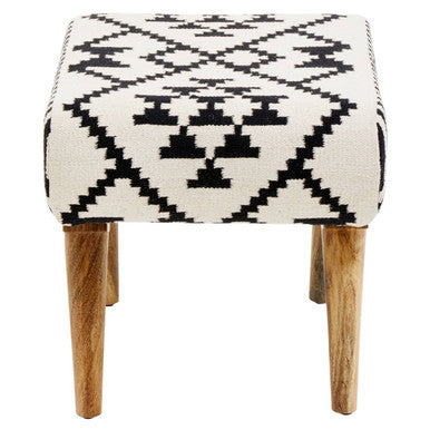 Cefena Black and White Cotton Footstool with Berber Style