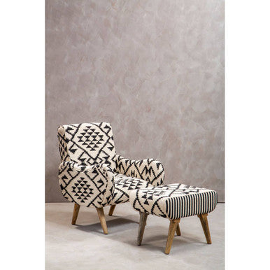 Cefena Black and White Cotton Footstool with Berber Style