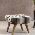 Cefena Black and White Cotton Footstool with Berber Style