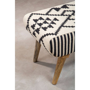 Cefena Black and White Cotton Footstool with Berber Style