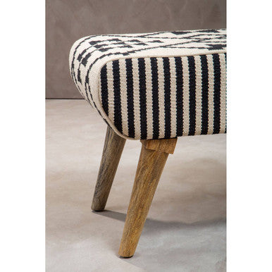 Cefena Black and White Cotton Footstool with Berber Style