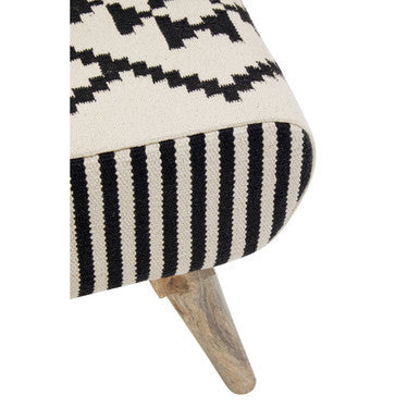 Cefena Black and White Cotton Footstool with Berber Style