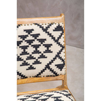 Cefena Black and White Berber Style Lounge Chair with Mango Wood Frame