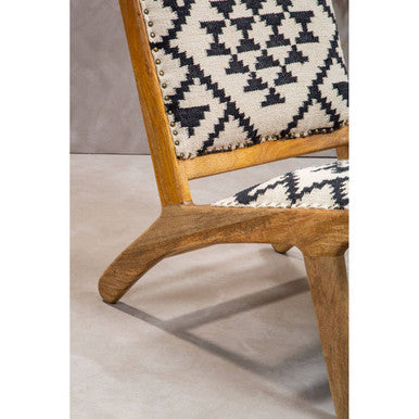 Cefena Black and White Berber Style Lounge Chair with Mango Wood Frame
