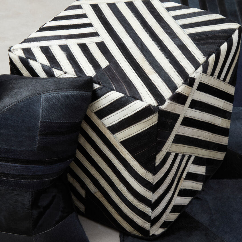 Bosie Safira Black And White Stripe Leather Pouffe
