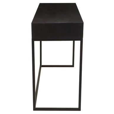 Black Wood 2-Drawer Console Table with Black and White Bone Inlay Chevron Fronts, Fusion