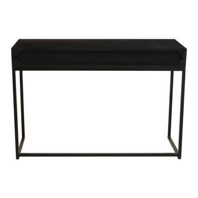 Black Wood 2-Drawer Console Table with Black and White Bone Inlay Chevron Fronts, Fusion