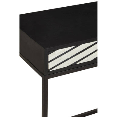 Black Wood 2-Drawer Console Table with Black and White Bone Inlay Chevron Fronts, Fusion