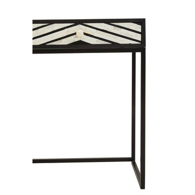Black Wood 2-Drawer Console Table with Black and White Bone Inlay Chevron Fronts, Fusion