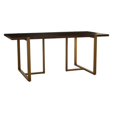 Grey Acacia Veneer Chevron Wood Rectangular Top Dining Table with Antique Brass Frame, Brando