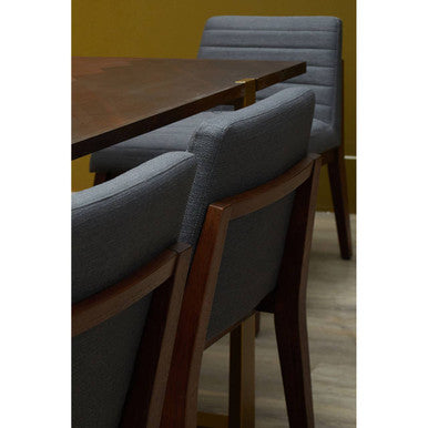 Grey Acacia Veneer Chevron Wood Rectangular Top Dining Table with Antique Brass Frame, Brando