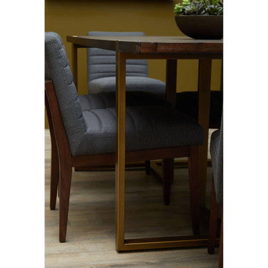 Grey Acacia Veneer Chevron Wood Rectangular Top Dining Table with Antique Brass Frame, Brando