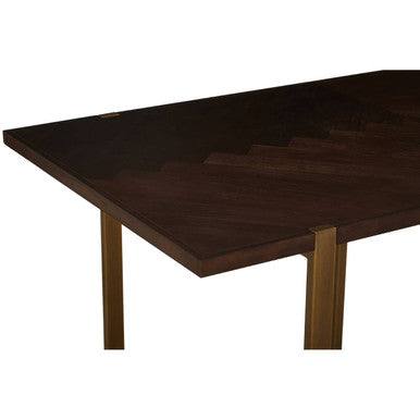 Grey Acacia Veneer Chevron Wood Rectangular Top Dining Table with Antique Brass Frame, Brando