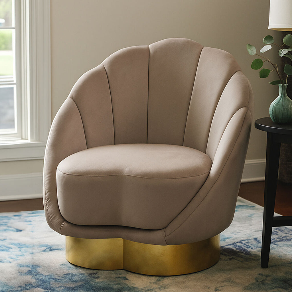Biarritz Mink Velvet Chair with Scalloped Back