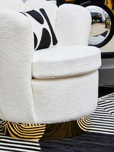 Biarritz Off White Boucle Swivel Chair with Scalloped Back