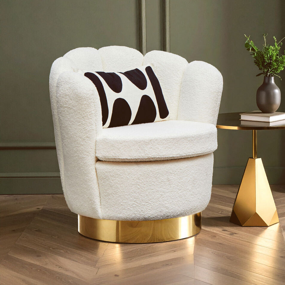 Biarritz Off White Boucle Scalloped Swivel Chair