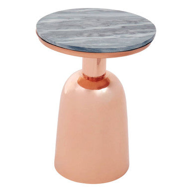 Black Marble Top Side Table with Chunky Copper Iron Base, Amira