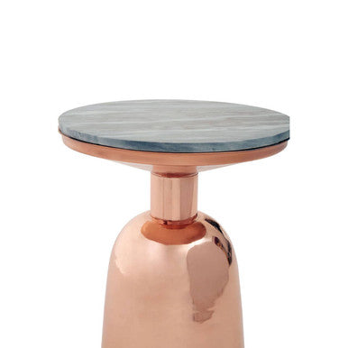 Black Marble Top Side Table with Chunky Copper Iron Base, Amira