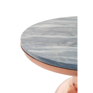Black Marble Top Side Table with Chunky Copper Iron Base, Amira