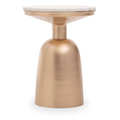 White Marble Top Side Table with Chunky Gold Iron Base, Amira