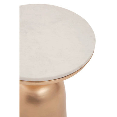 Amira White Marble Side Table with Gold Iron Base