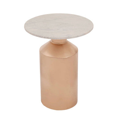 Amira White Carrara Marble Side Table with Gold Stainless Steel Base