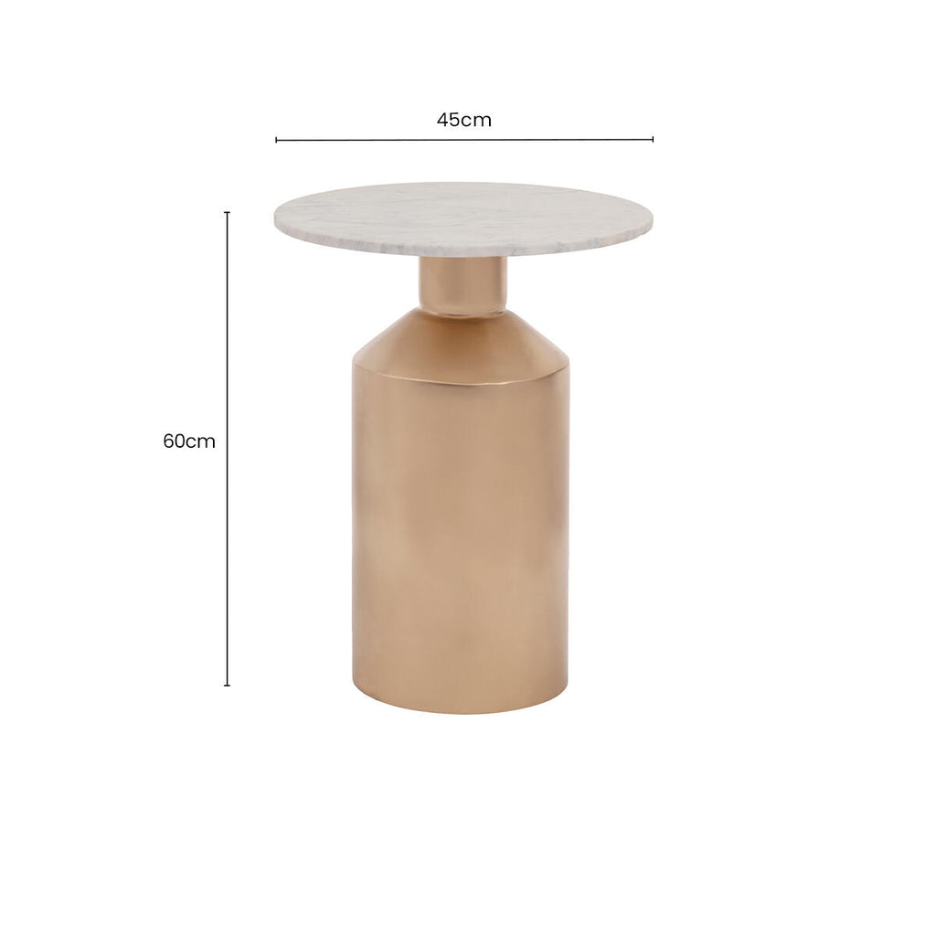 Amira White Carrara Marble Side Table with Gold Stainless Steel Base