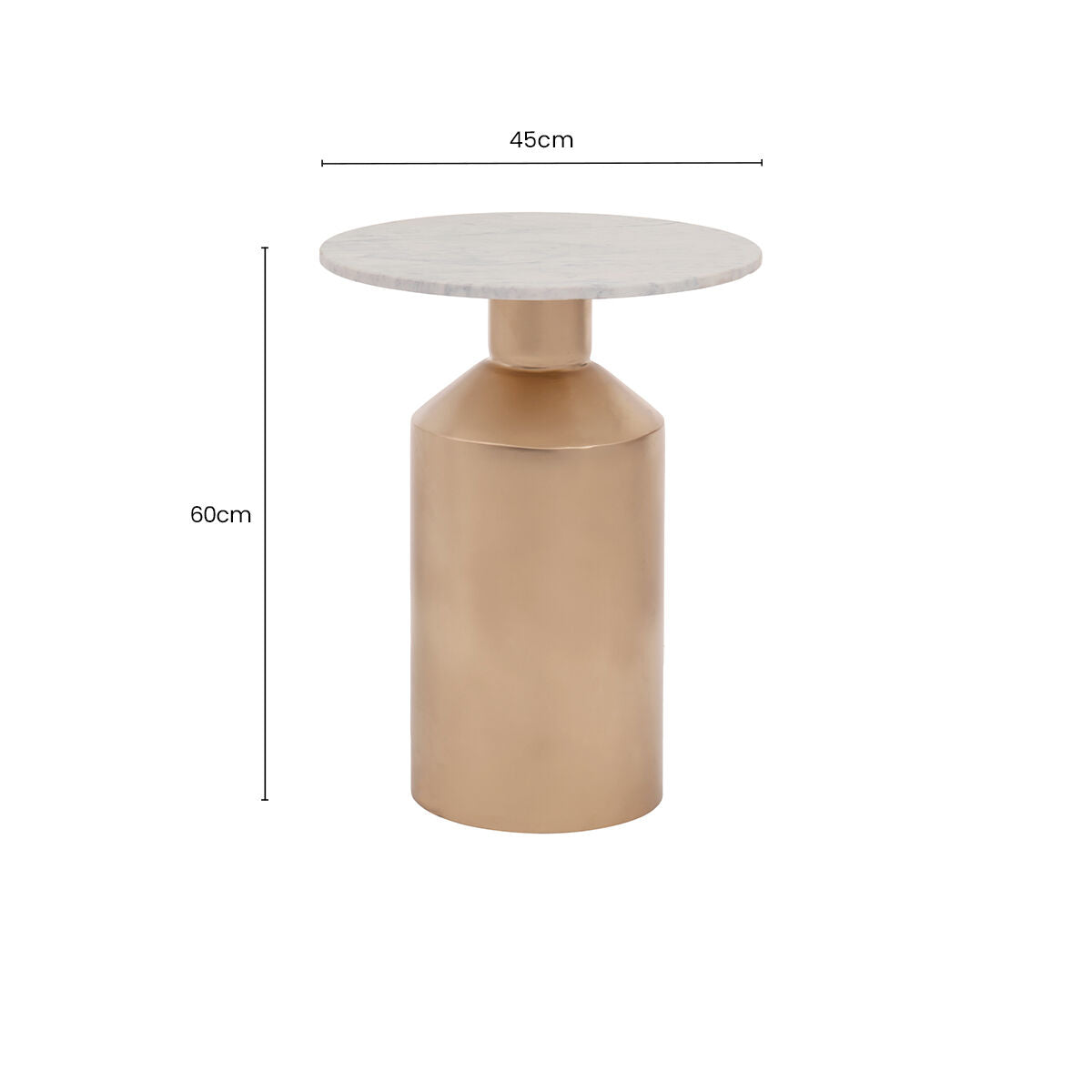 Amira White Carrara Marble Side Table with Gold Stainless Steel Base