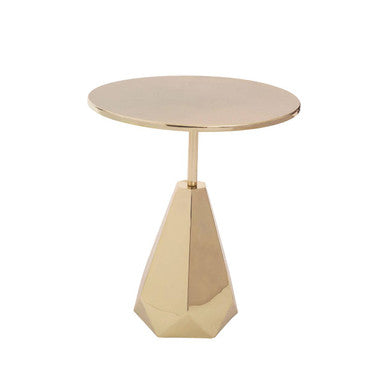 Gold Round Side Table with Geometric Base, Amira