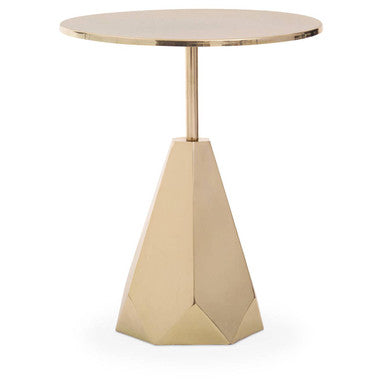 Gold Round Side Table with Geometric Base, Amira