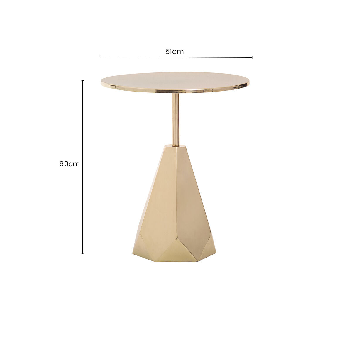 Gold Round Side Table with Geometric Base, Amira