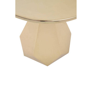 Gold Round Side Table with Geometric Base, Amira