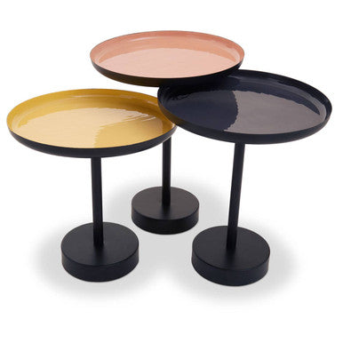 Amira Gold Pink and Black Metal Tray Table Set of 3 with Enamel Tops