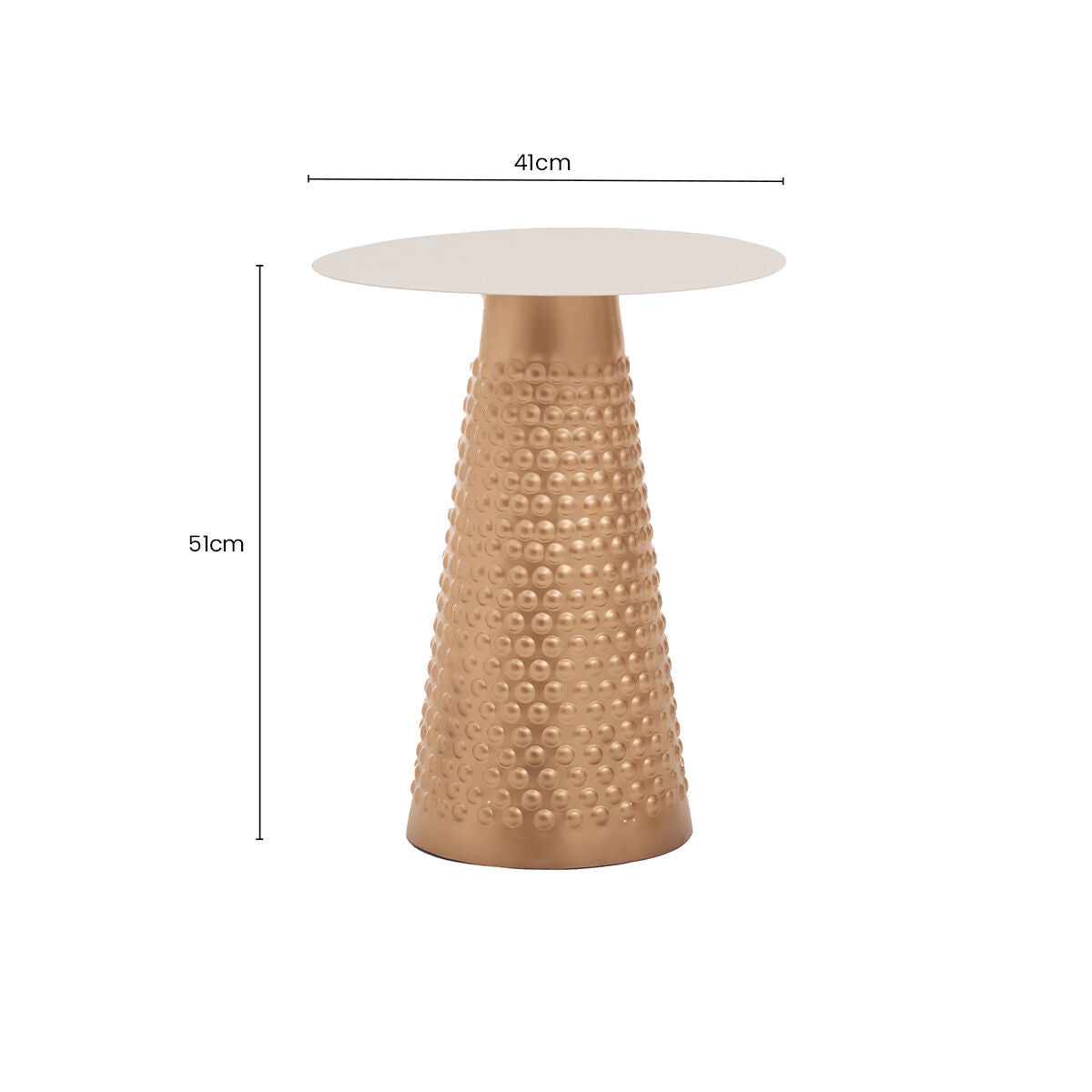 White Tabletop Side Table with Chunky Hammered Gold Base, Amira