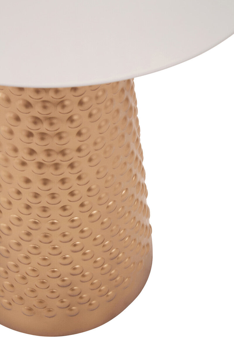 White Tabletop Side Table with Chunky Hammered Gold Base, Amira