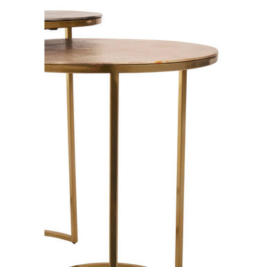 Nest of 2 Gold and Zinc Side Tables with Luxe Gold Steel Frames, Amira
