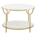 Two-Tier White Marble Top Side Table with Gold Finish Iron Frame | Pali