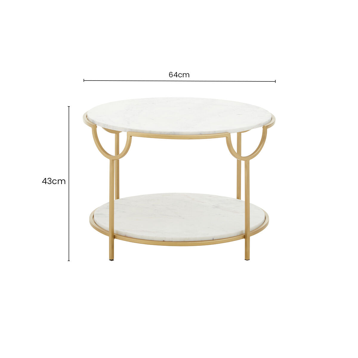 Two-Tier White Marble Top Side Table with Gold Finish Iron Frame | Pali