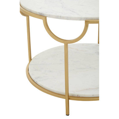Two-Tier White Marble Top Side Table with Gold Finish Iron Frame | Pali
