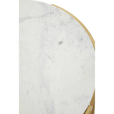 Two-Tier White Marble Top Side Table with Gold Finish Iron Frame | Pali