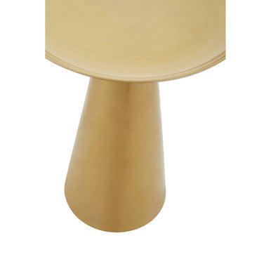 Gold Finish Aluminium Round Side Table with Pedestal Base and Raised Edge Top, Pali
