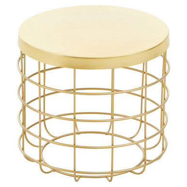 Gold Finish Iron Round Top Side Table with Caged Base, Pali