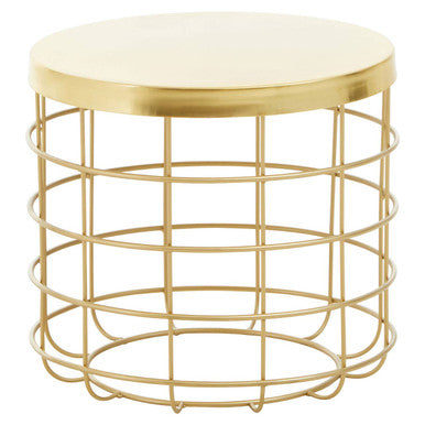 Gold Finish Iron Round Top Side Table with Caged Base, Pali