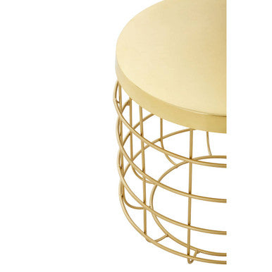 Gold Finish Iron Round Top Side Table with Caged Base, Pali
