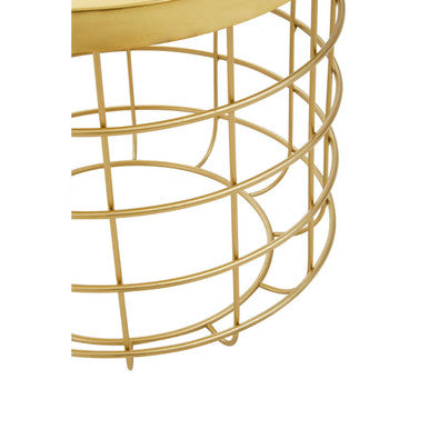 Gold Finish Iron Round Top Side Table with Caged Base, Pali