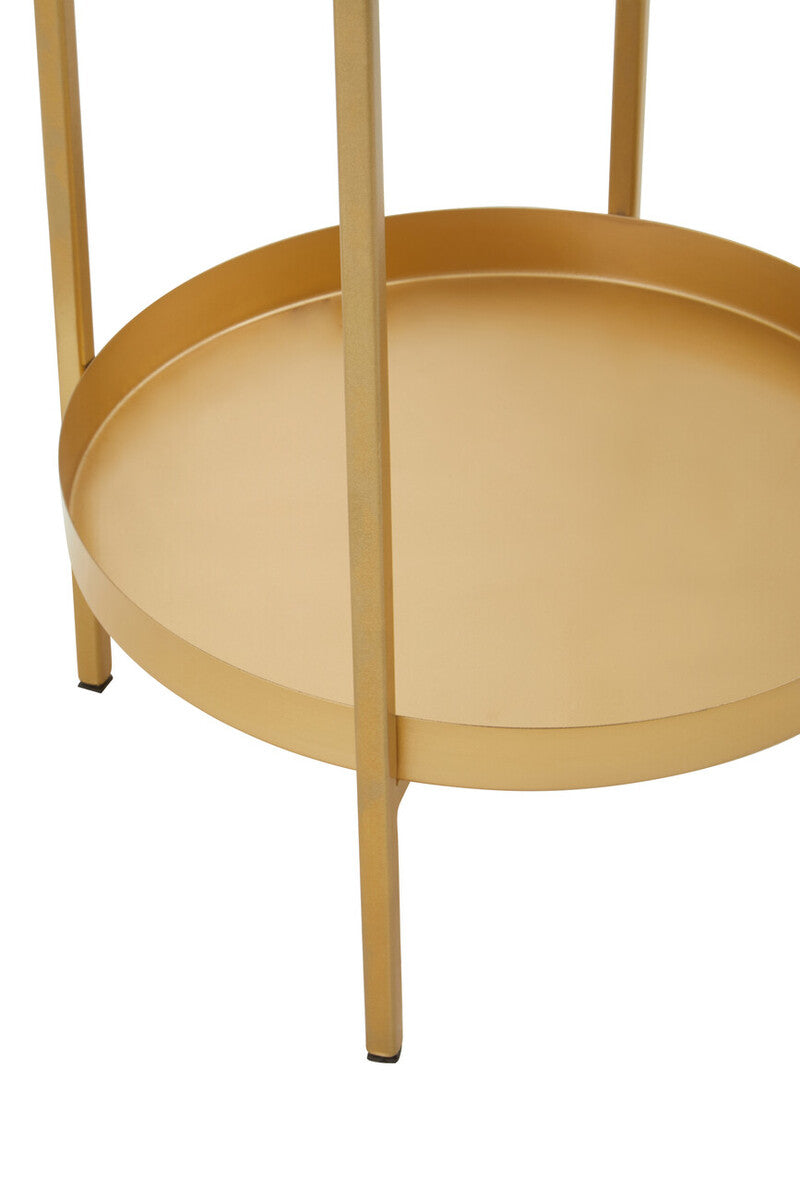 Gold Iron Two-Tier Side Table with Glass Top and Lower Shelf, Pali