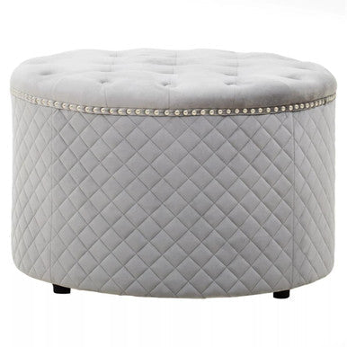 Zamora Grey Velvet Ottoman with Button Tufting