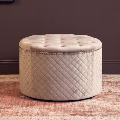 Zamora Grey Velvet Ottoman with Button Tufting