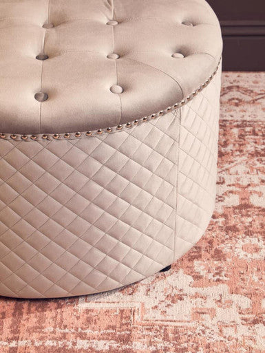 Zamora Grey Velvet Ottoman with Button Tufting