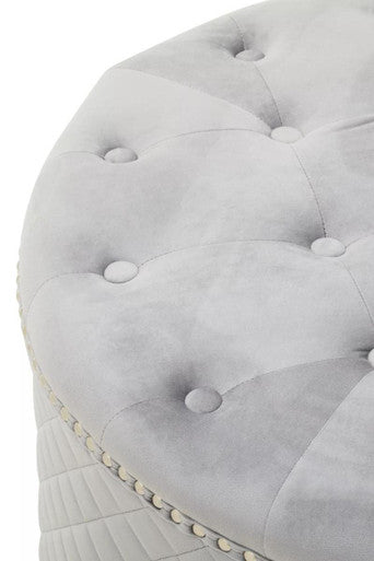 Zamora Grey Velvet Ottoman with Button Tufting
